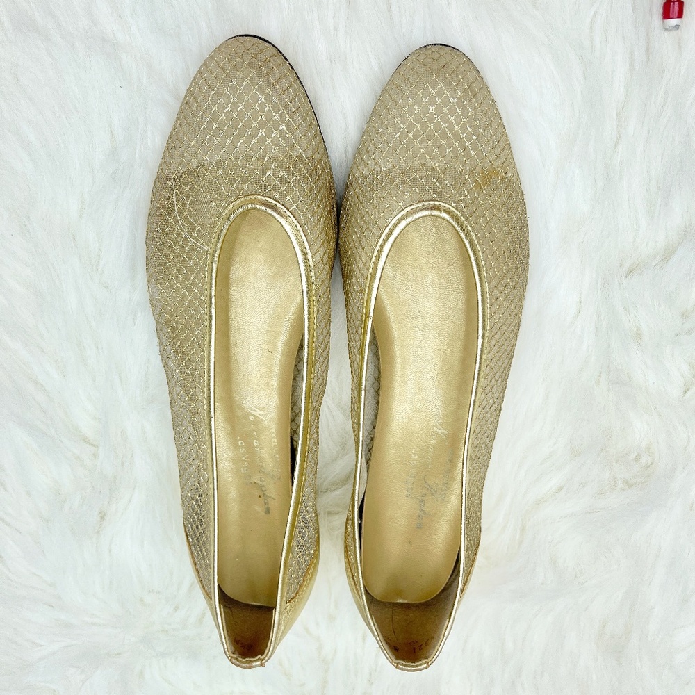 Gold Leather Solid & Mesh Flat Shoes